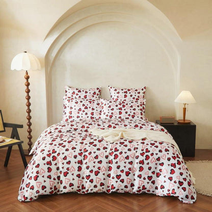 Satin Bettwäsche Set 135x200 Rot Schwarz Herzen