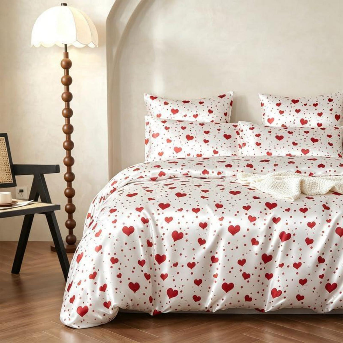 Gezu Satin Bettwäsche Set 135x200 Rot Herzen