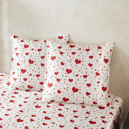 Gezu Satin Bettwäsche Set 135x200 Rot Herzen