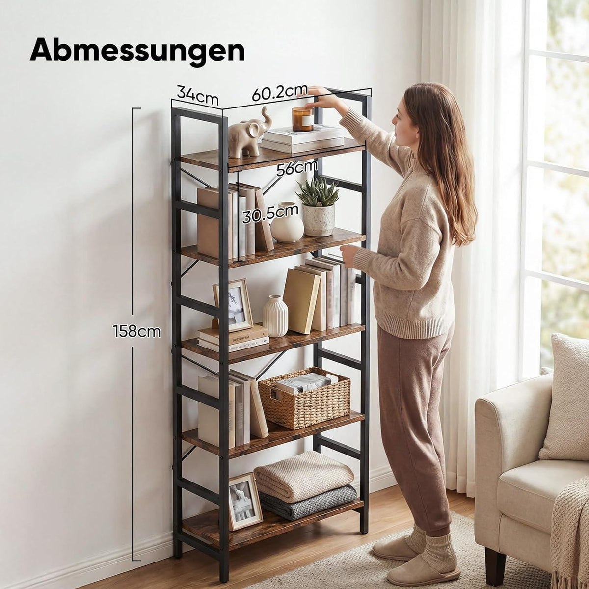 5-Ebenen Bücherregal | Standregal für Küche & Wohnzimmer