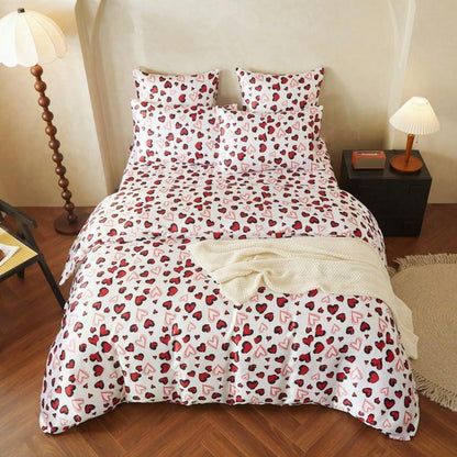 Satin Bettwäsche Set 220x240 Rot Schwarz Herzen