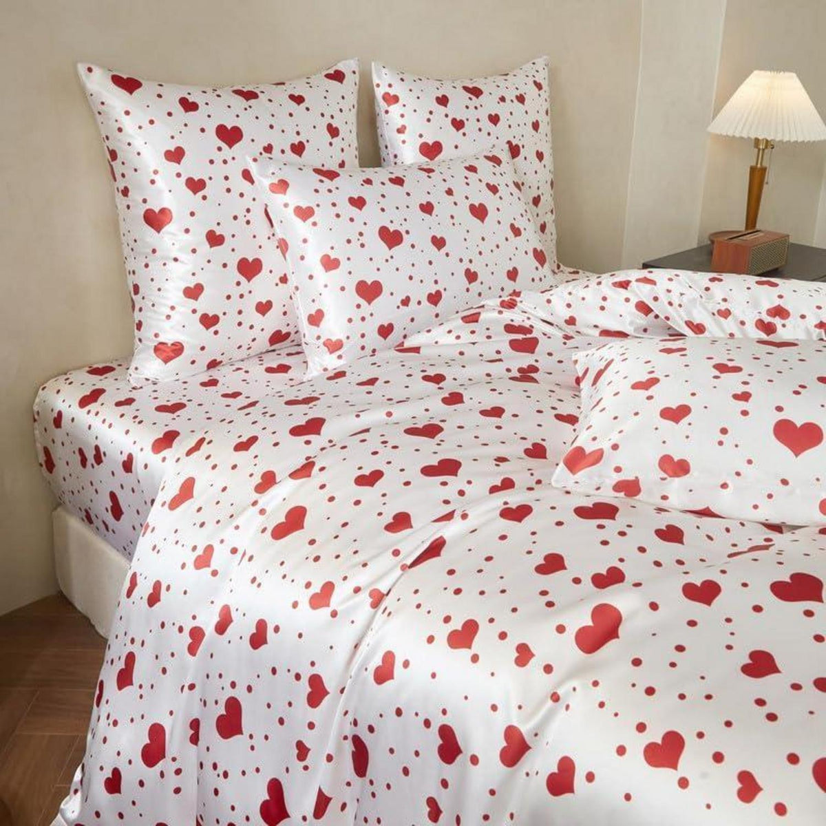 Gezu Satin Bettwäsche Set 220x240 Rot Herzen