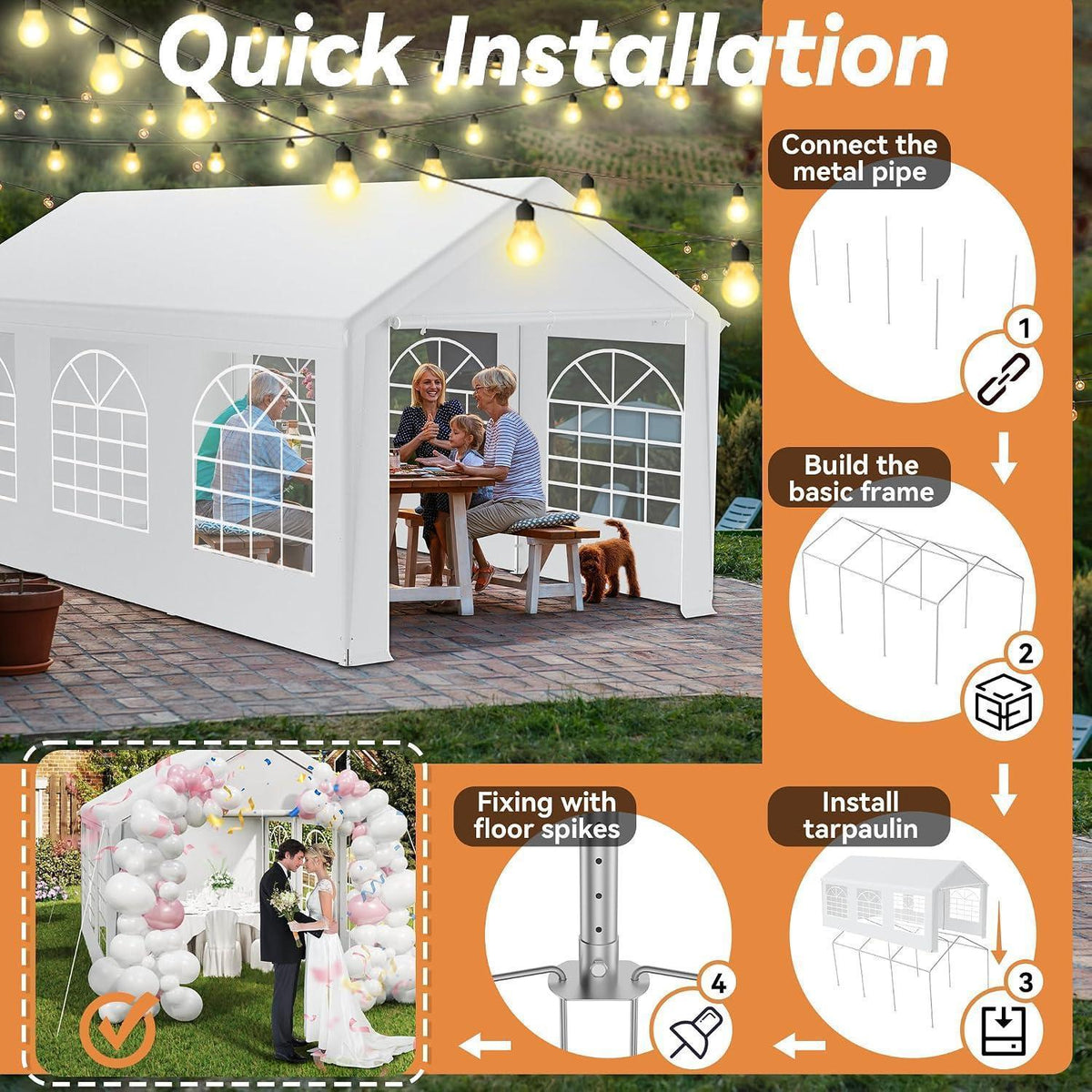 Partyzelt 3x6m Weiß – Wasserdicht & Stabil für Garten & Events
