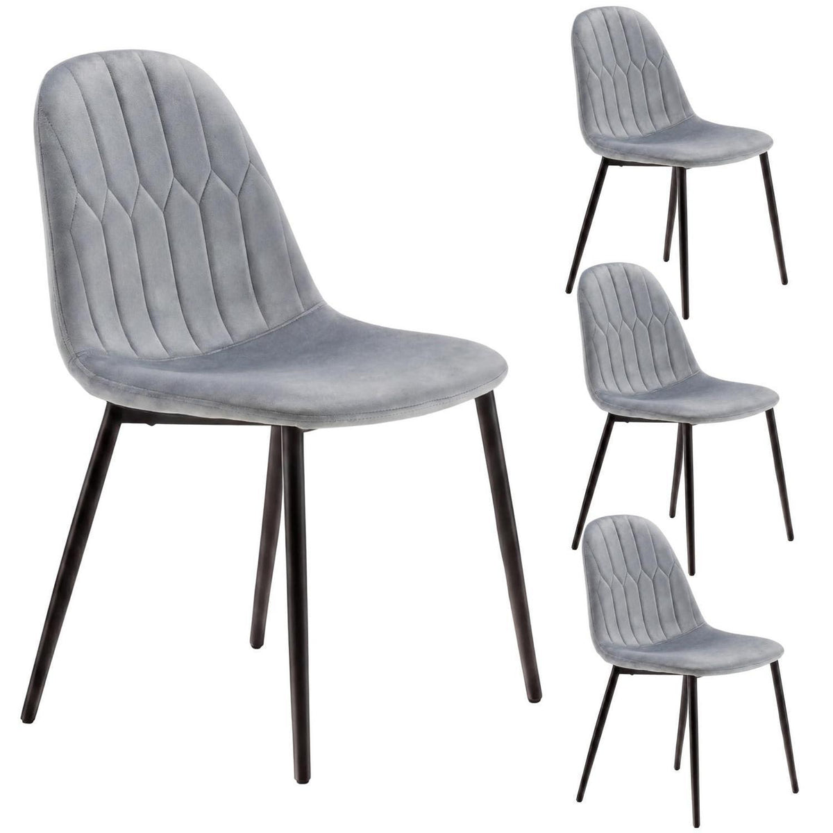 YOUDENOVA Esszimmerstühle 4er Set, Grau, Samt & Metall