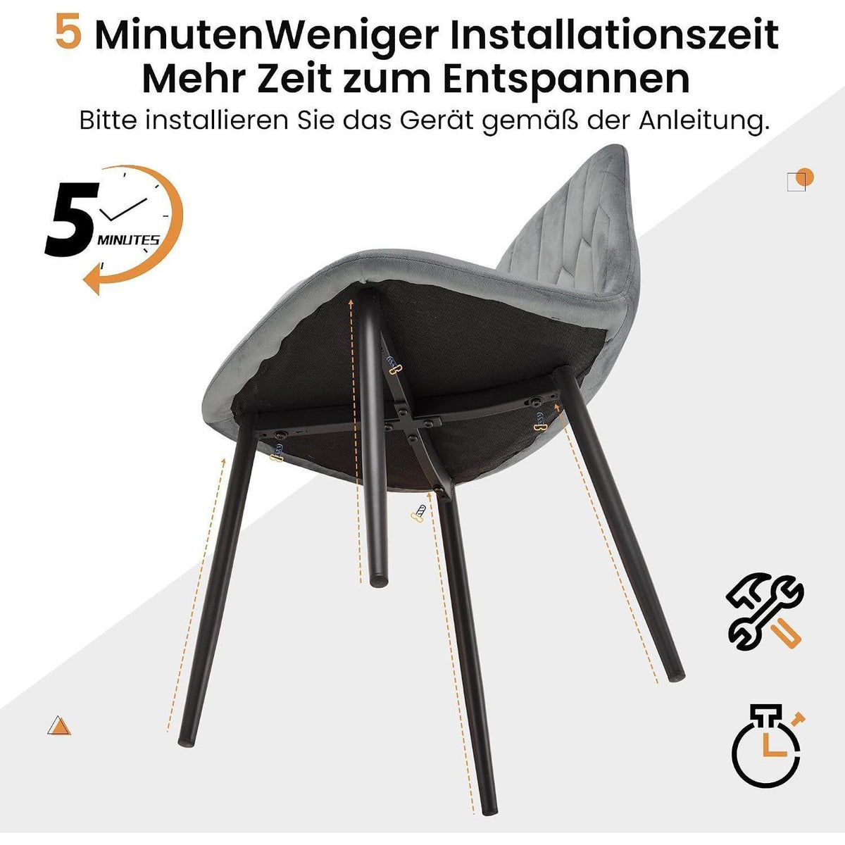 YOUDENOVA Esszimmerstühle 4er Set, Grau, Samt & Metall