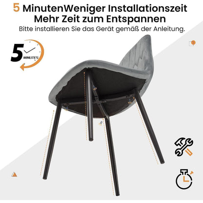 YOUDENOVA Esszimmerstühle 4er Set, Grau, Samt & Metall