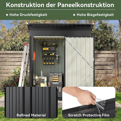 Metall Gerätehaus mit Boden & 2 Einlegeböden (90x150cm)