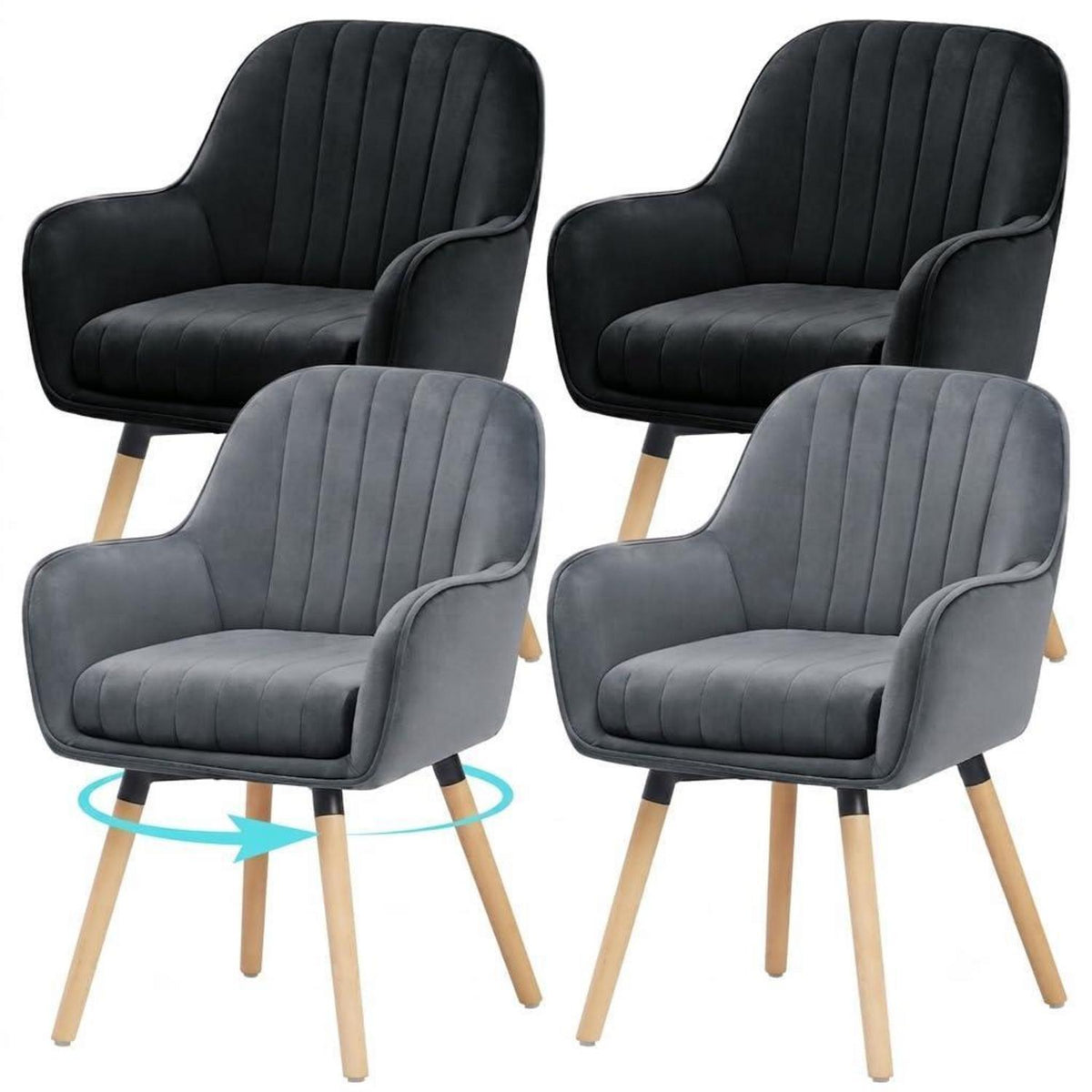 Esszimmerstühle 4er Set, 360° Drehbar, Samt & Komfort