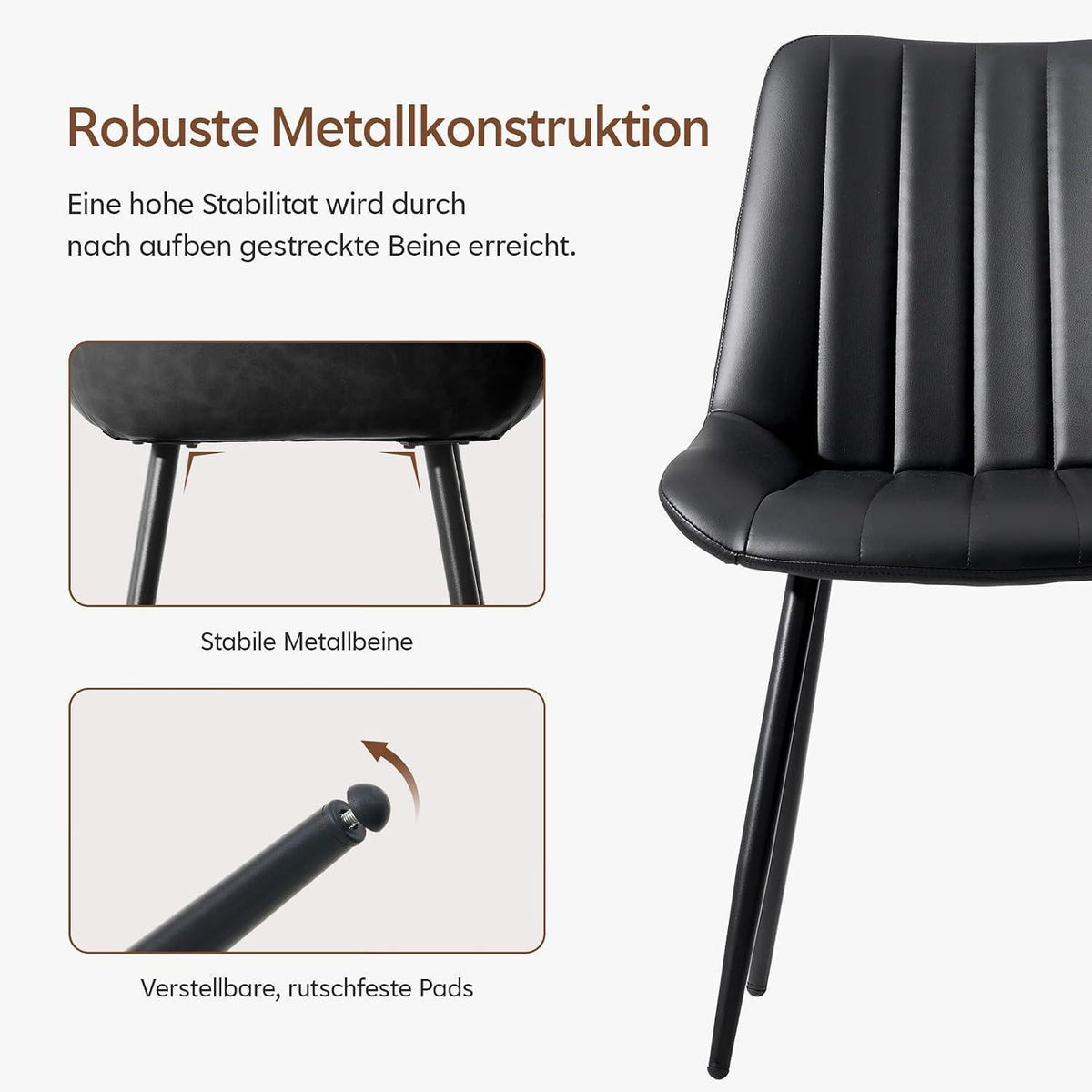 Esszimmerstühle Set 4er – Schwarz, Metall in Lederoptik