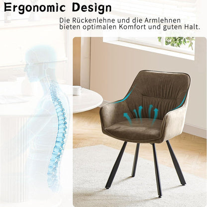 Drehbarer Esszimmerstuhl mit Armlehne | Bequemer Polsterstuhl Braun