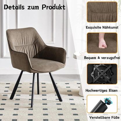 Drehbarer Esszimmerstuhl mit Armlehne | Bequemer Polsterstuhl Braun