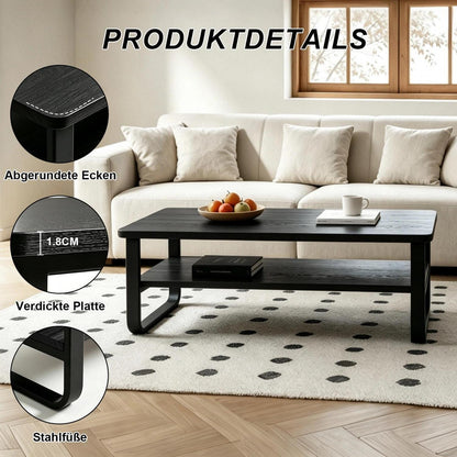 Holz Couchtisch mit 2 Ebenen & Metallbeinen – Beistelltisch Schwarz