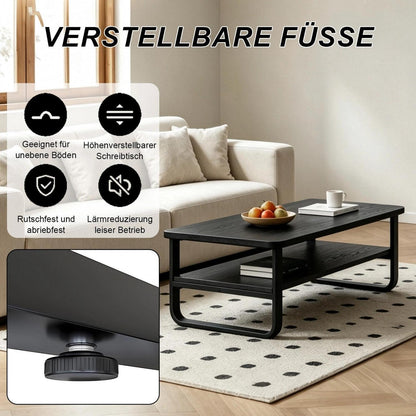 Holz Couchtisch mit 2 Ebenen & Metallbeinen – Beistelltisch Schwarz
