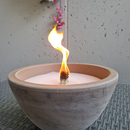 Schwabenfire Outdoorkerze aus Terrakotta mit Dauerdocht Grau Braun Wetterfeste outdoorkerzen Wiederverwendbar Handgemacht Made in Germany